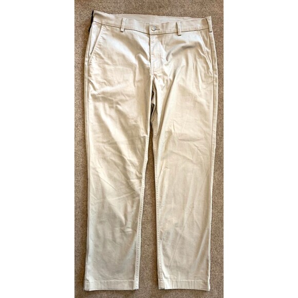 Duluth Trading 40 Grit Pants Mens 38x32 Khaki Flat Front Stretch Slim Fit Work - Picture 1 of 7